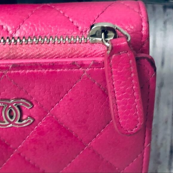 Chanel Matelasse Quilted Leather Pink Caviar Trifold Wallet CC Logo & Box/Card - Picture 4 of 13